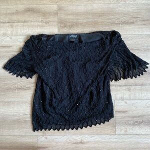 Vintage JMD New York Beaded shirt top intricately beaded off the shoulder shirt
